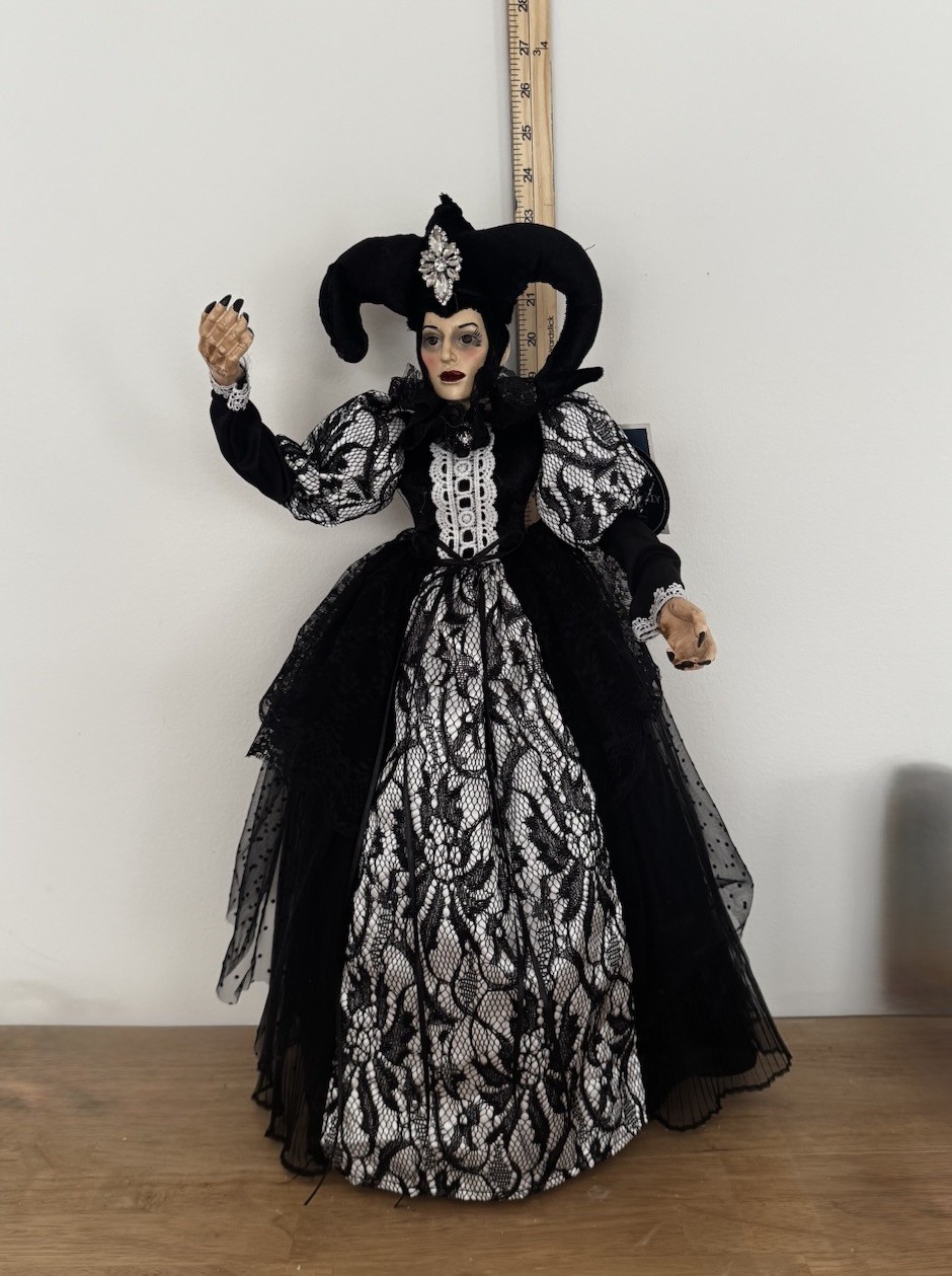 Cynthia Rowley 23” Halloween Witch Doll Goth Black Lace Victorian Figurine HTF