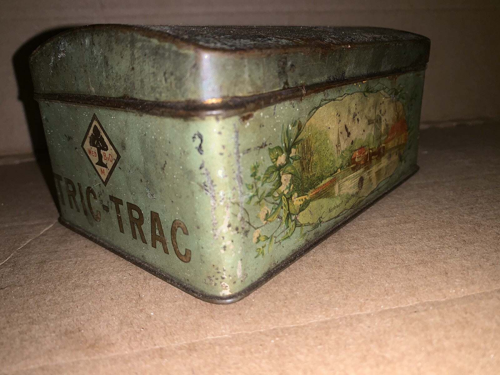 Antique Tric-Trac Can Biscuitfabriek De Lindeboom Advertising Tin