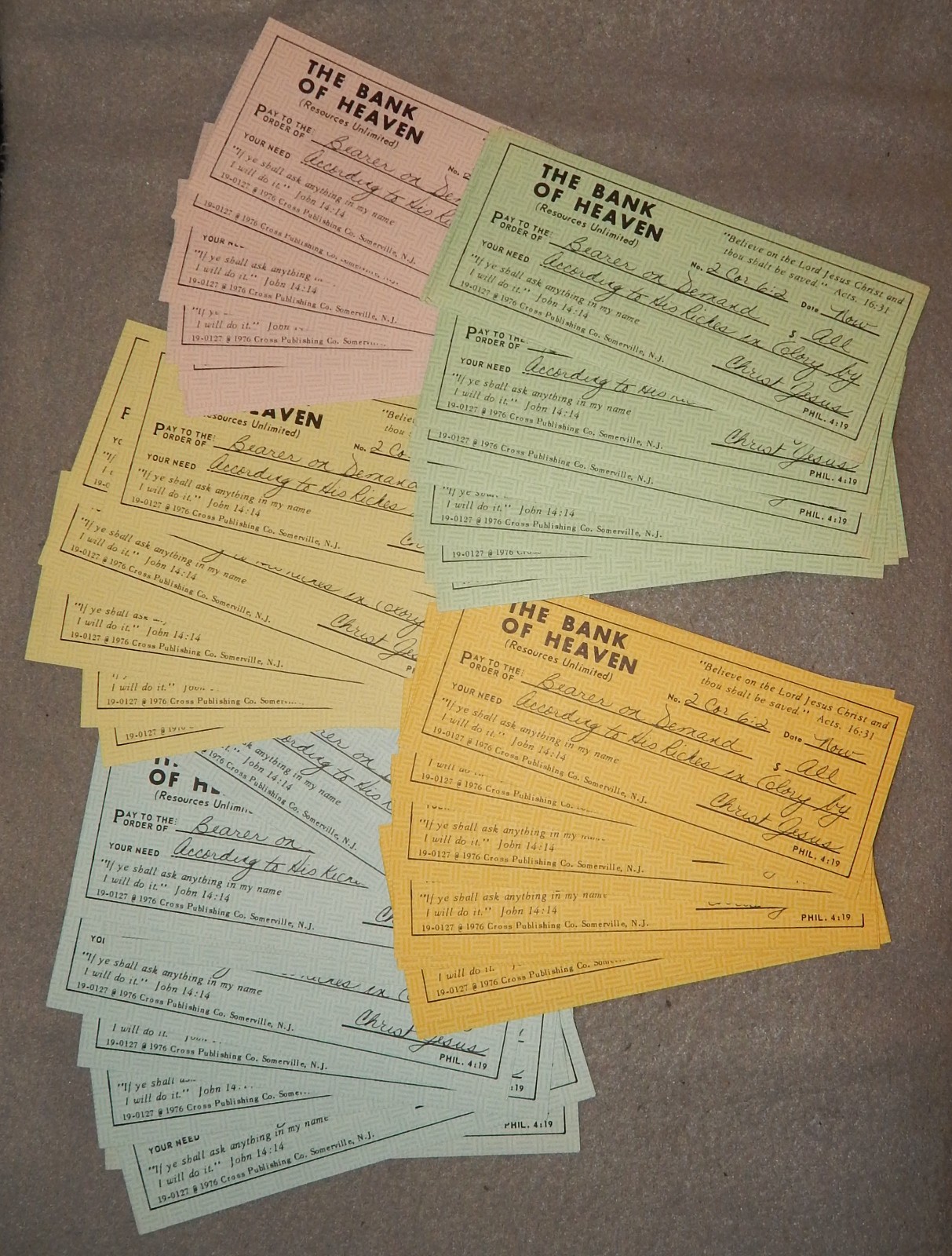 Vintage Pack of 50 The Bank of Heaven Checks (5  5/8\