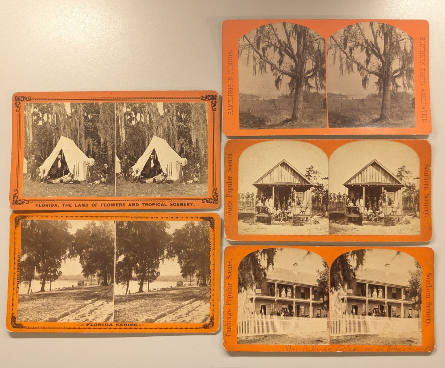 (5) Florida Stereoview Photos Camping Southern Cottage