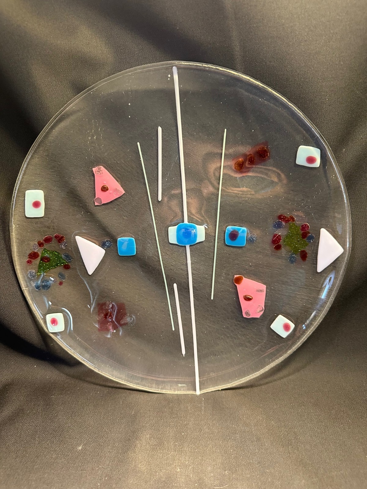 OOAK Art Studio MCM Textured Fused Art Glass Round Plate 11.5 in.