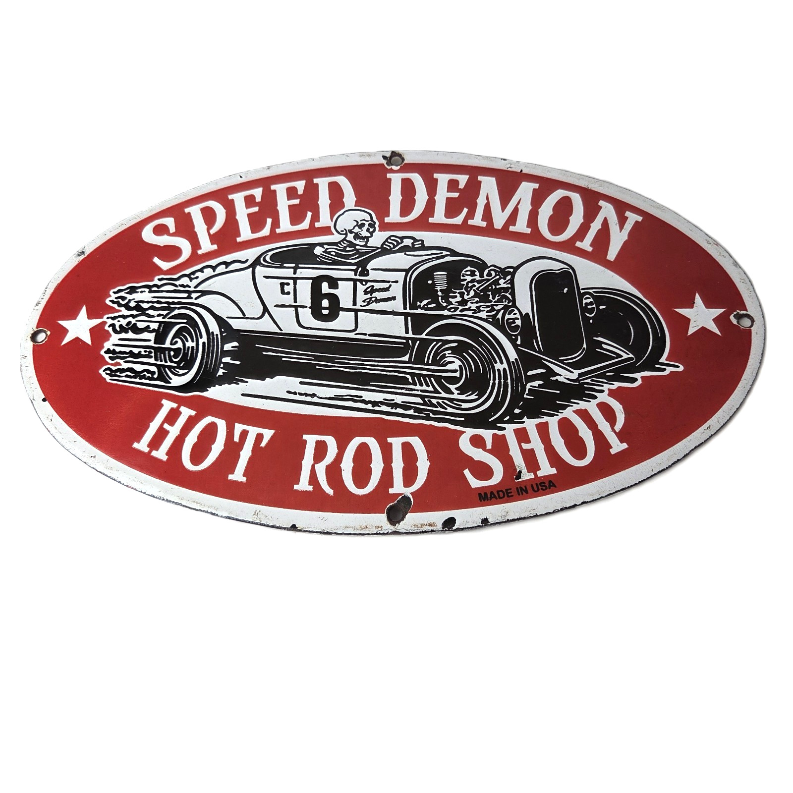 Vintage Hot Rod Shop Sign - Speed Demon Gasoline Service Pump Porcelain Sign Vintage Hot Rod Shop Sign - Speed Demon Gasoline Service Pump Porcelain Sign