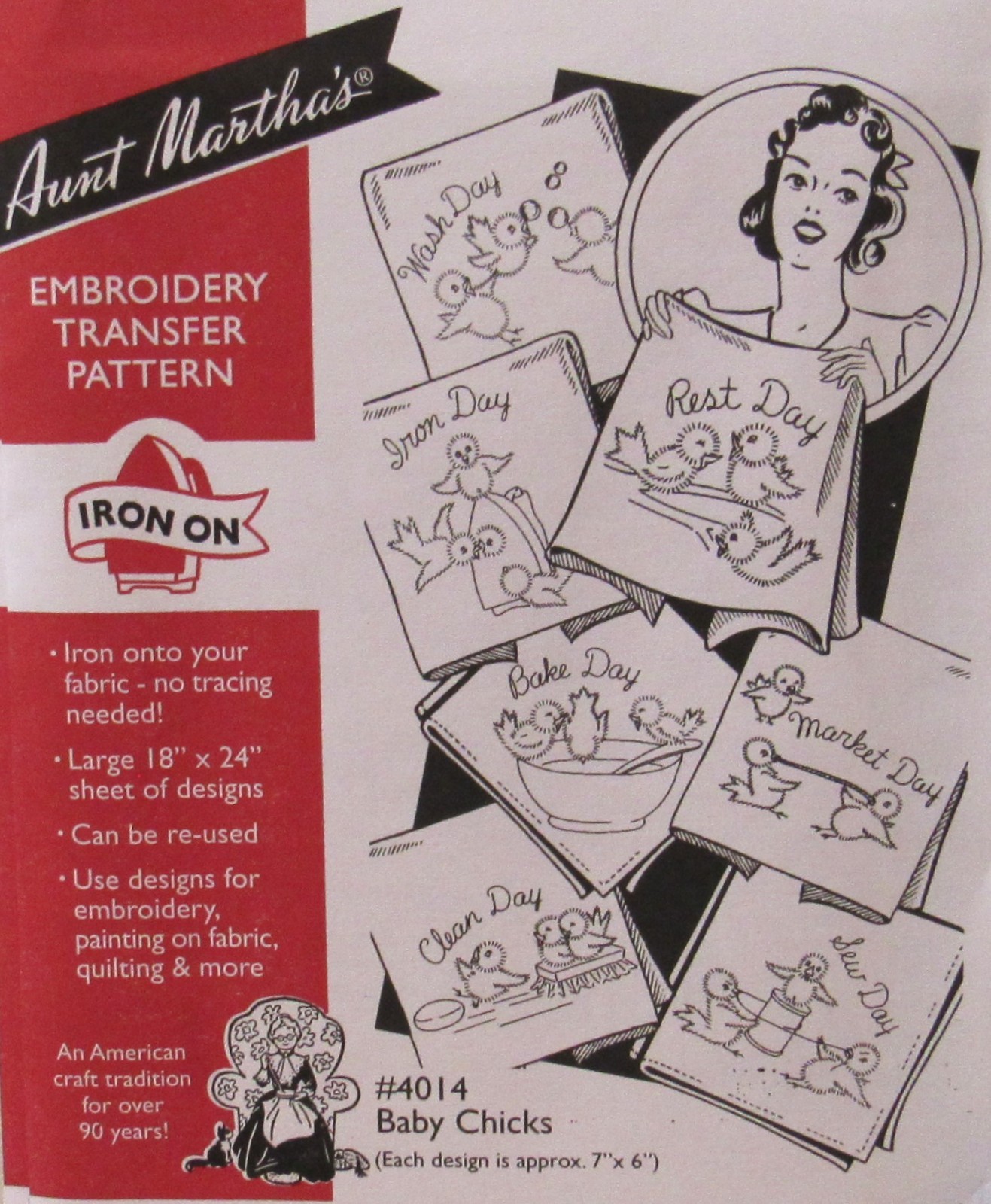 Aunt Martha\'s 4014 BABY CHICKS Days of Week Kitchen Embroidery Transfer Pattern