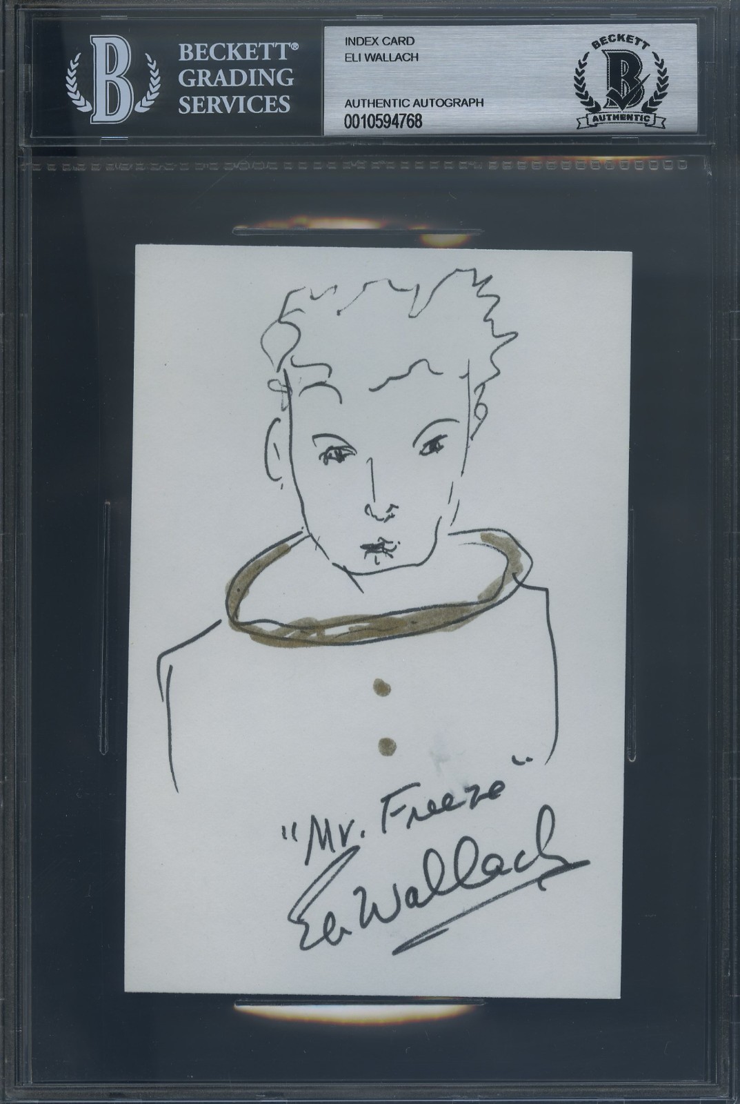 ELI WALLACH SIGNED MR. FREEZE BATMAN 4X6 SKETCH RARE ENCAPSULATED BECKETT BAS