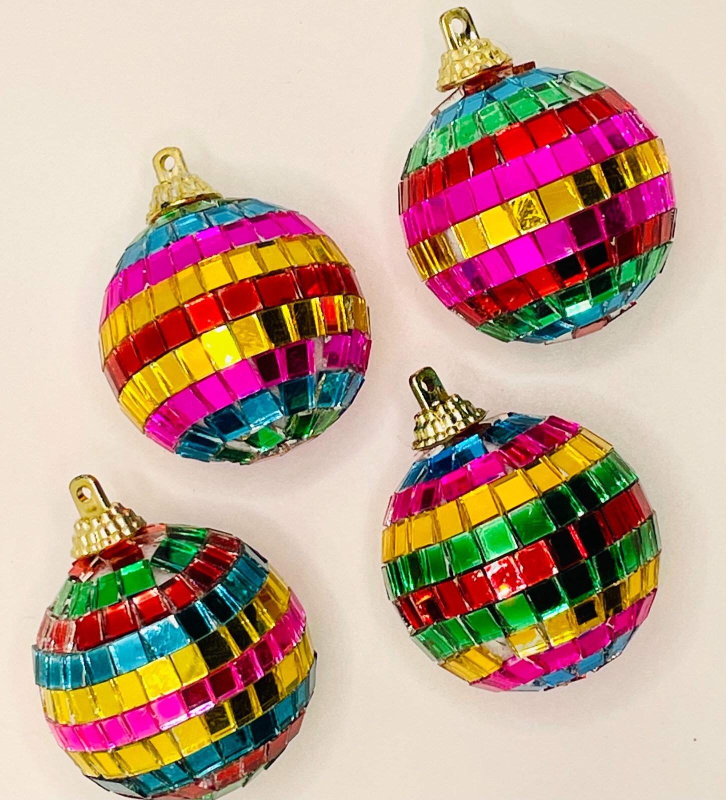 RAINBOW MIRROR BALL ORNAMENTS FOR ALUMINUM CHRISTMAS TREE 4 PC