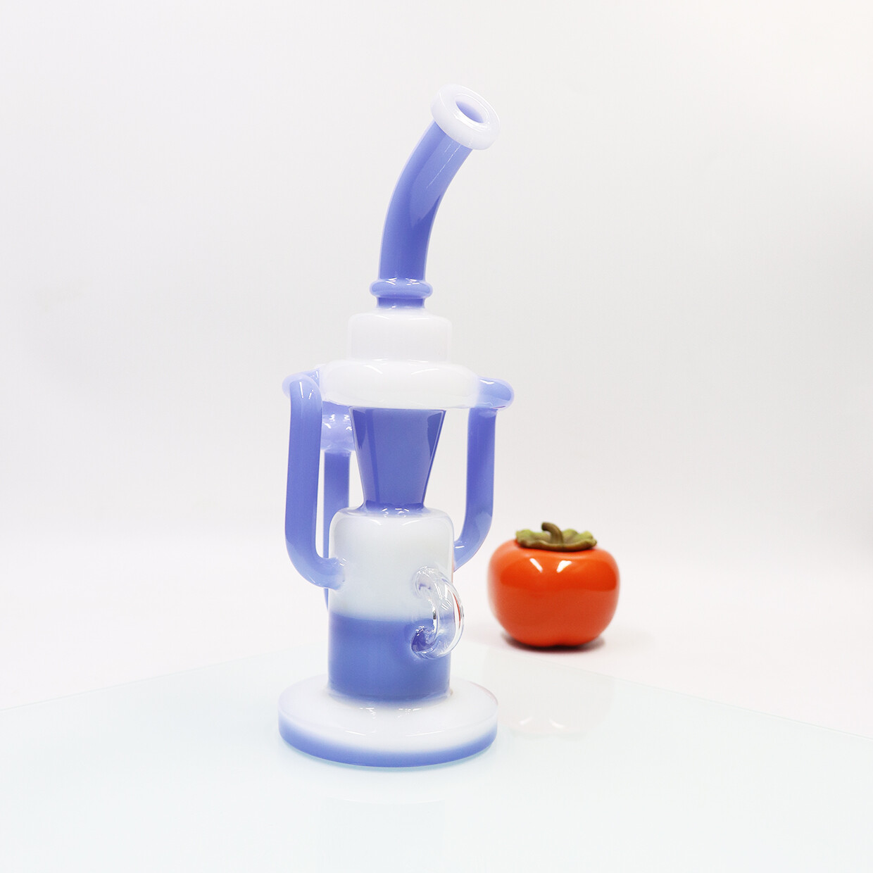 10 Inch White and Blue Design Recycler Glass Waterpipe Smoking Bong with Gift