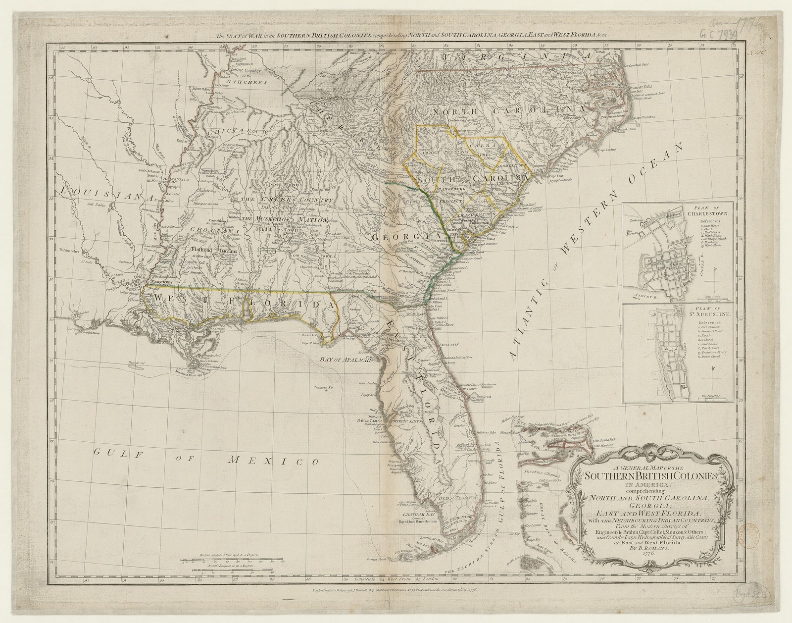 Bernard Romans 1776 North Carolina Colonial Map Vintage Reprint Wall Art