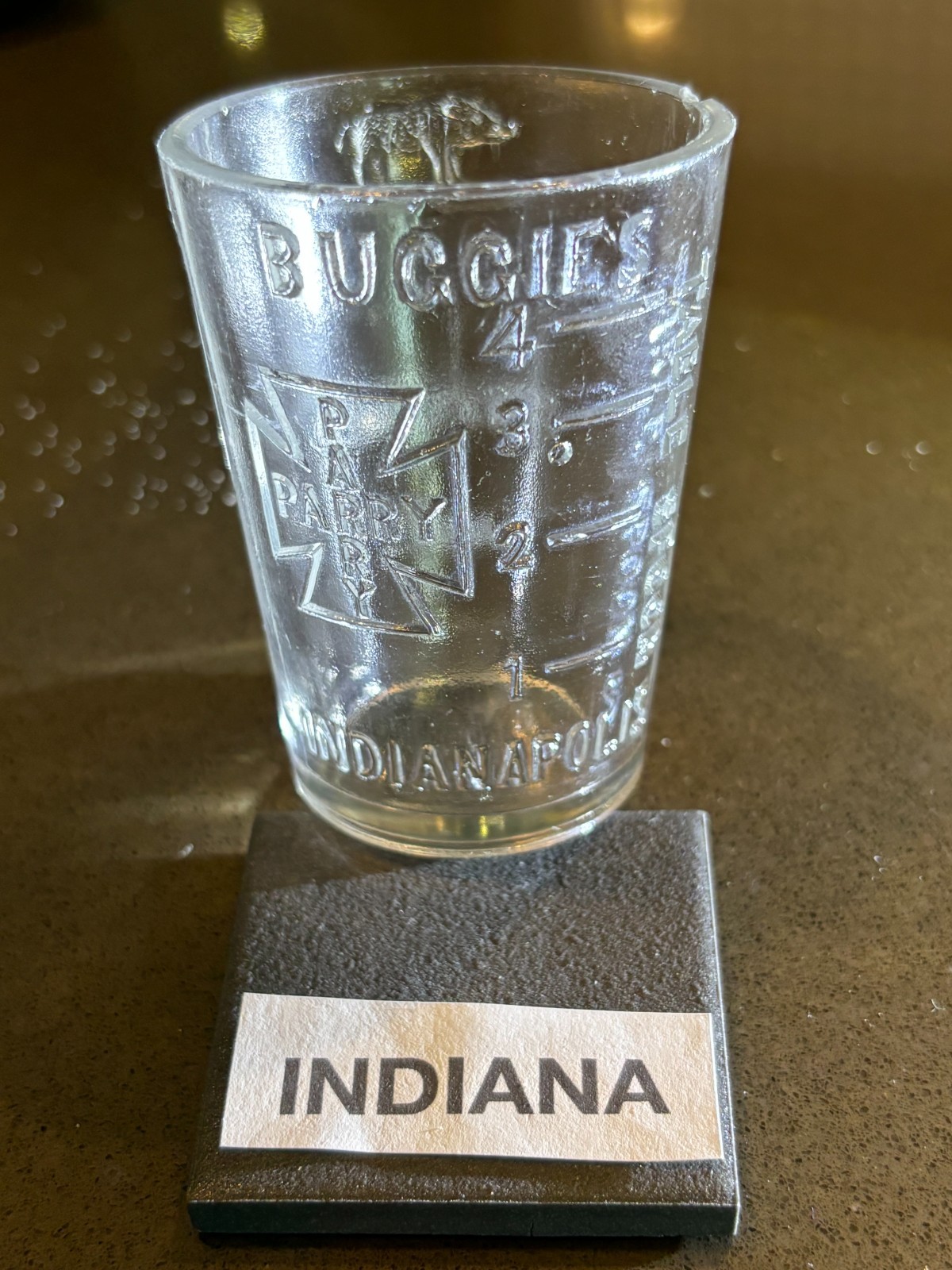 MEDICINE DOSE GLASS - INDIANAPOLIS. LARGE AND UNUSUAL.