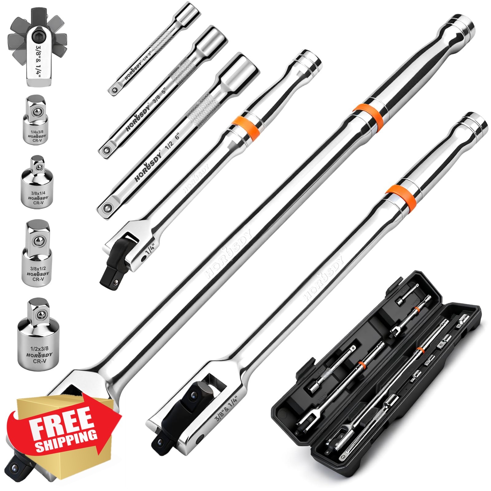 HORUSDY 10-Piece Dual-Drive Breaker Bar Set, Heavy-Duty Torque Kit with 360° ... HORUSDY 10-Piece Dual-Drive Breaker Bar Set, Heavy-Duty Torque Kit with 360° ...