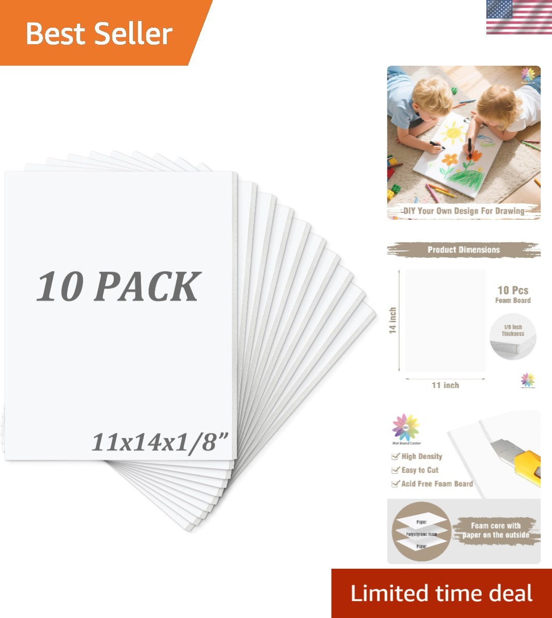 White Foam Board Set - 10 Pack, Acid-Free & Recycled for Art Projects