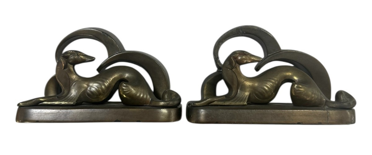 FRANKART ART DECO BORZOI BOOKENDS SIGNED