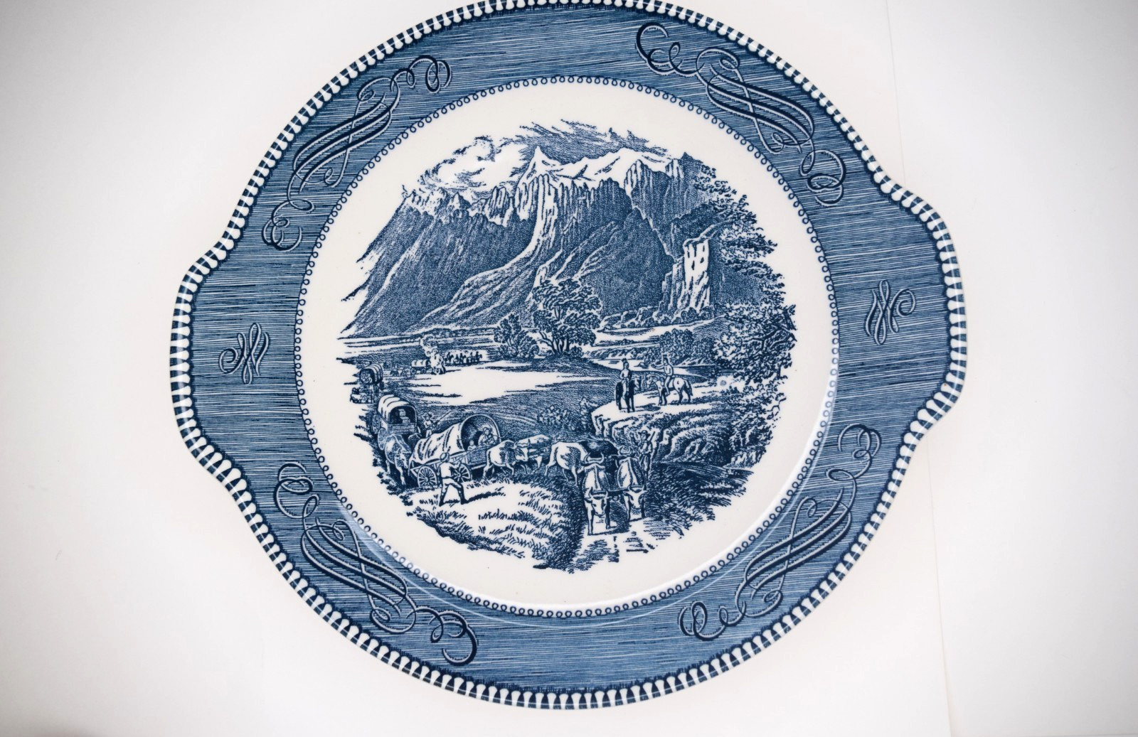 Vintage Royal Currier & Ives Cake Plate Rocky Mountains Tab Handles 11.5” USA