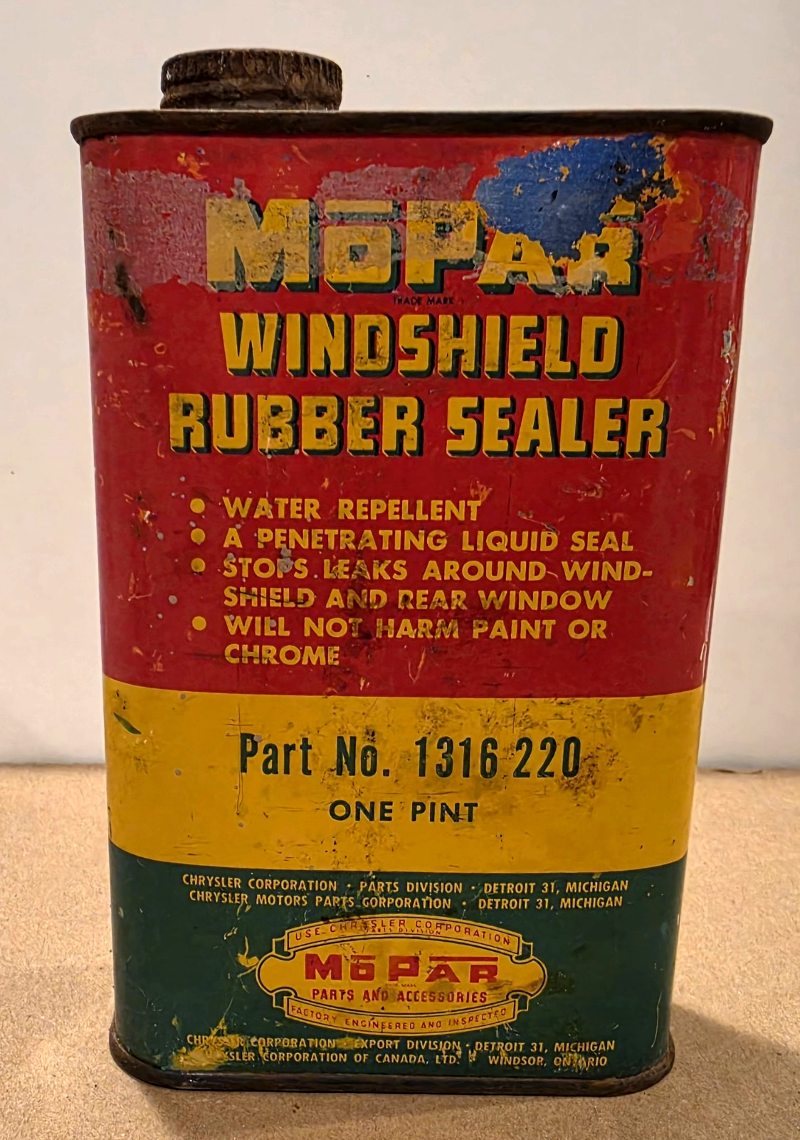 Vintage MOPAR Windshield Rubber Sealer 1 Pint Can - One pt. - rare gas oil Vintage MOPAR Windshield Rubber Sealer 1 Pint Can - One pt. - rare gas oil