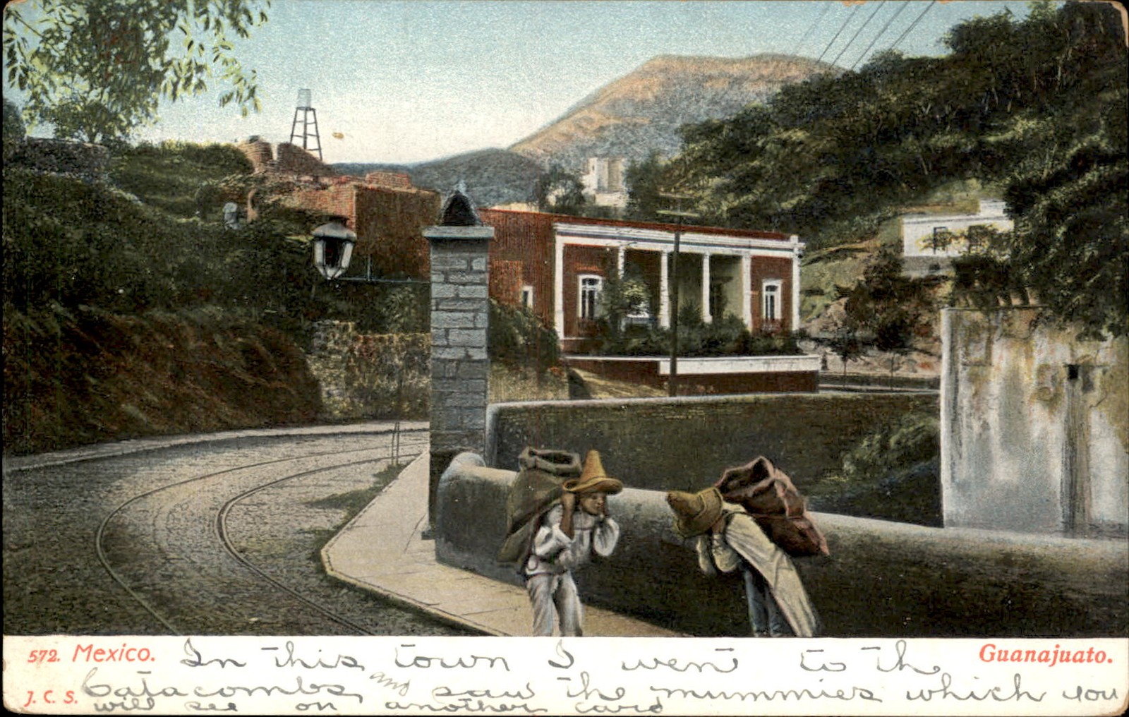Guanajuato Street Scene Airbrushed J.C.S. c1900s-10s Vintage Postcard