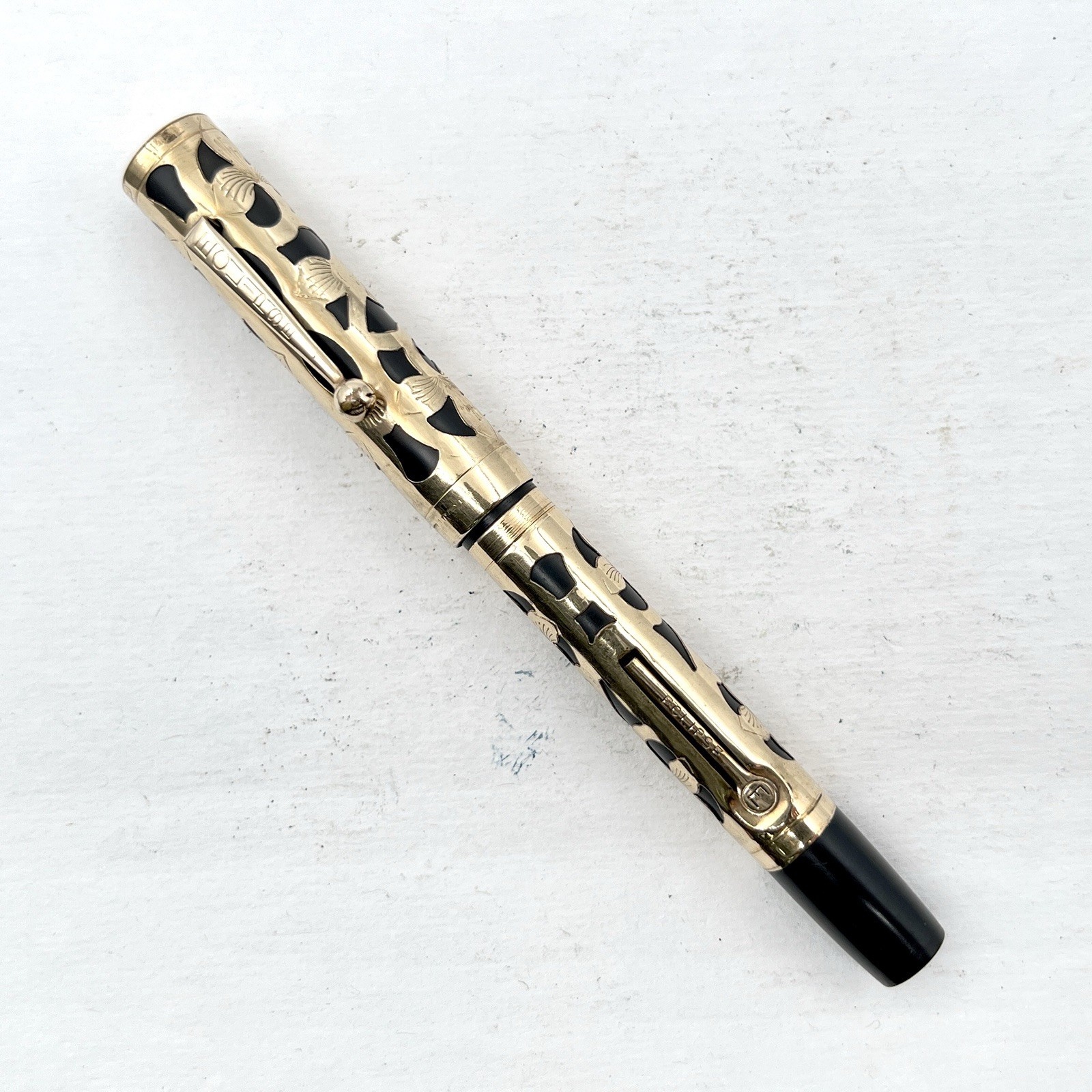 Antique Eclipse 14k Gold-Filled Filigree Overlay Lever Fountain Pen No Nib AS IS