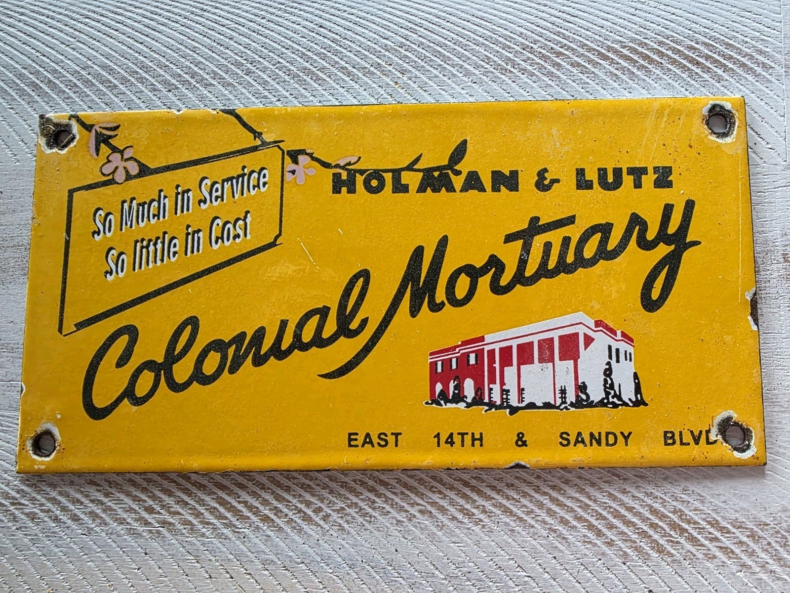 VINTAGE HOLMAN AND LUTZ COLONIAL MORTUARY PORCELAIN SIGN 10