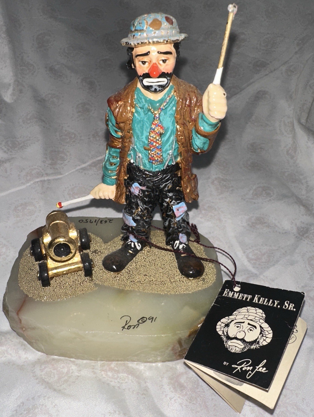 VTG 1991 Ron Lee Emmett Kelly Sr Clown God Bless America EK206 Onyx Base Tag