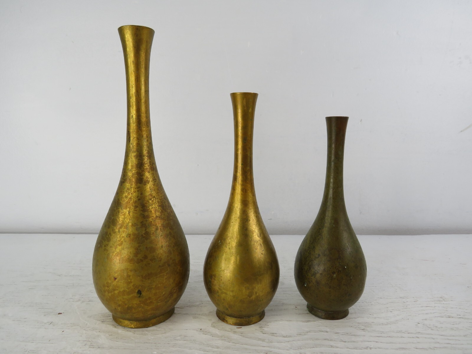 3 Brass 1900-1940 Vintage Antique Pacific Imports Japanese Bud Vases