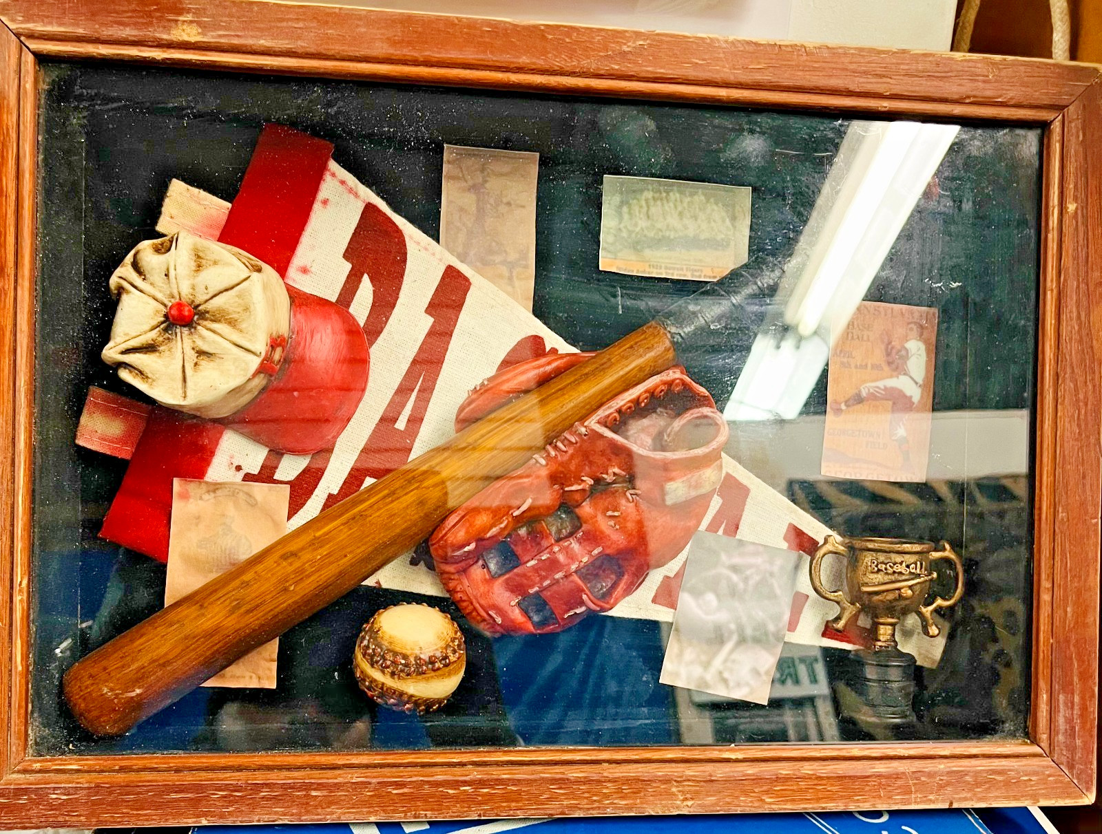 Vintage Mann Baseball Themed Shadow Box Art Display