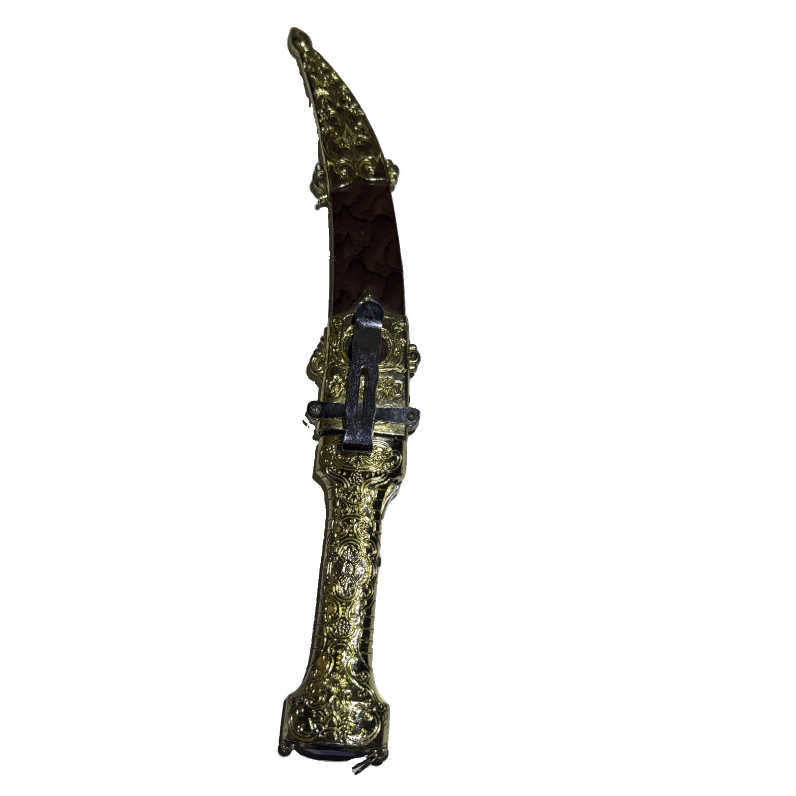 Decorative Dirk Dagger Steel Blade Wood Handle Gold-Tone Ornate Sheath-