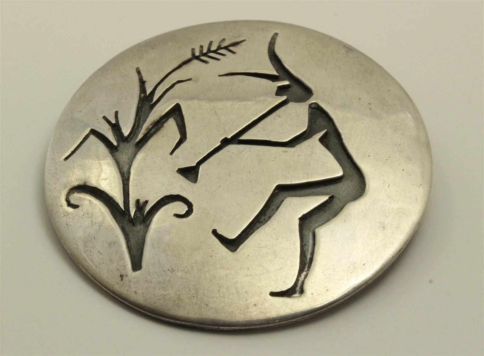 Vintage Hopi Sterling Silver Overlay Corn & Kokopelli Dancer Brooch Pin 20.9g