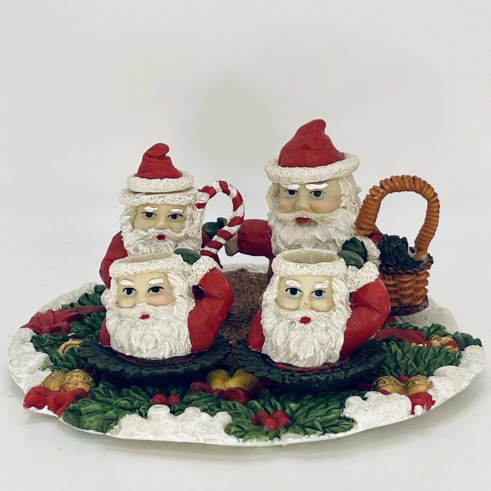 Vintage Mini Tea Set Santa Claus Christmas Novelty Decor Tray Holiday Display