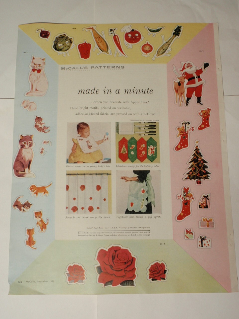 Vtg 1956 McCall’s Patterns Appli-Press Magazine Print Ad Advertisement
