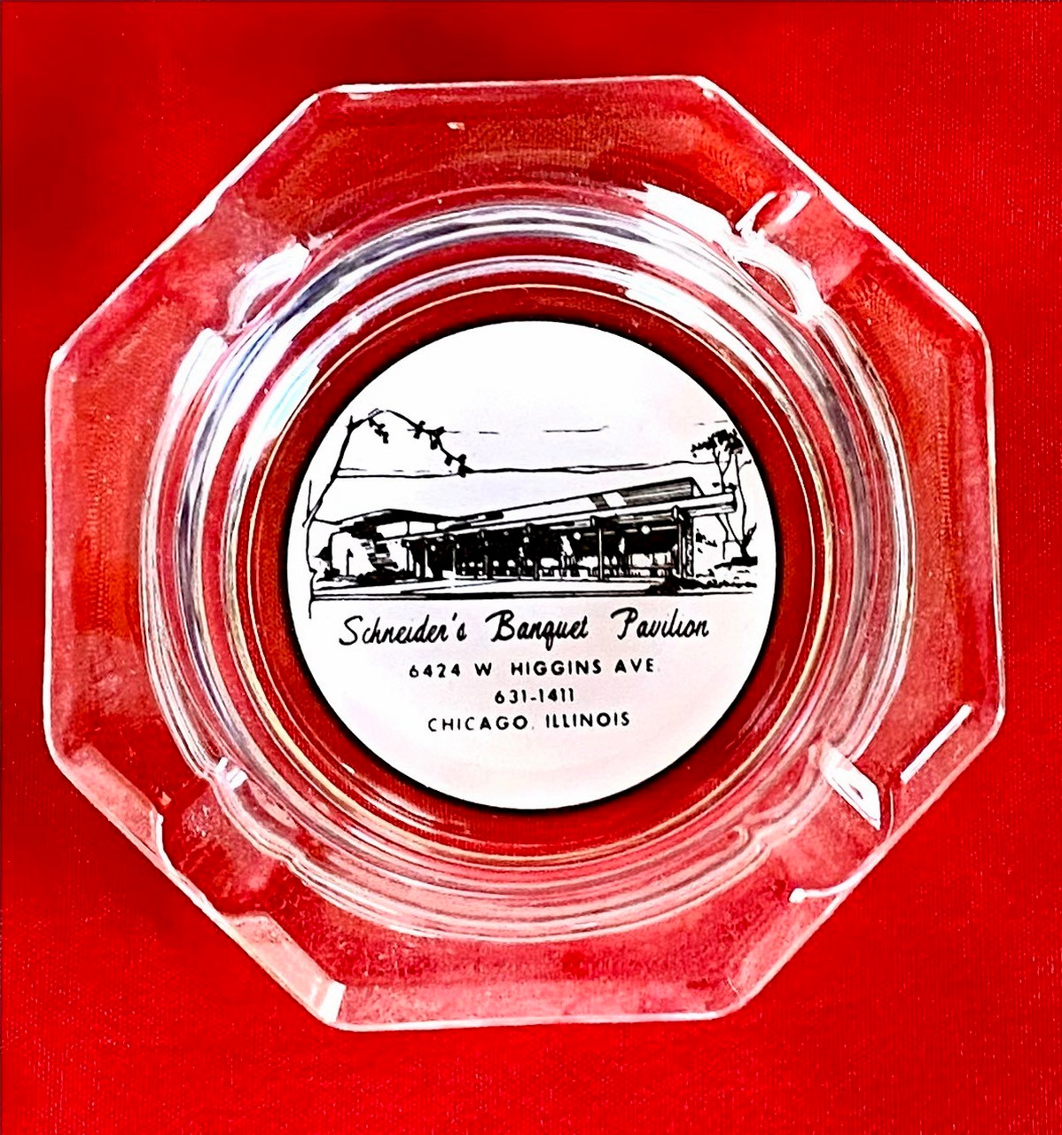 Vintage Glass Marketing Ashtray Schneider's Banquet Pavilion Higgins Av. Chicago