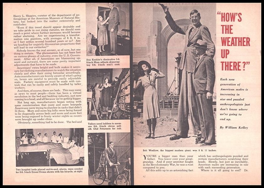 World’s Tallest Man~Bob Wadlow 8’11” 1955 article Alton Giant~Anthropology Info
