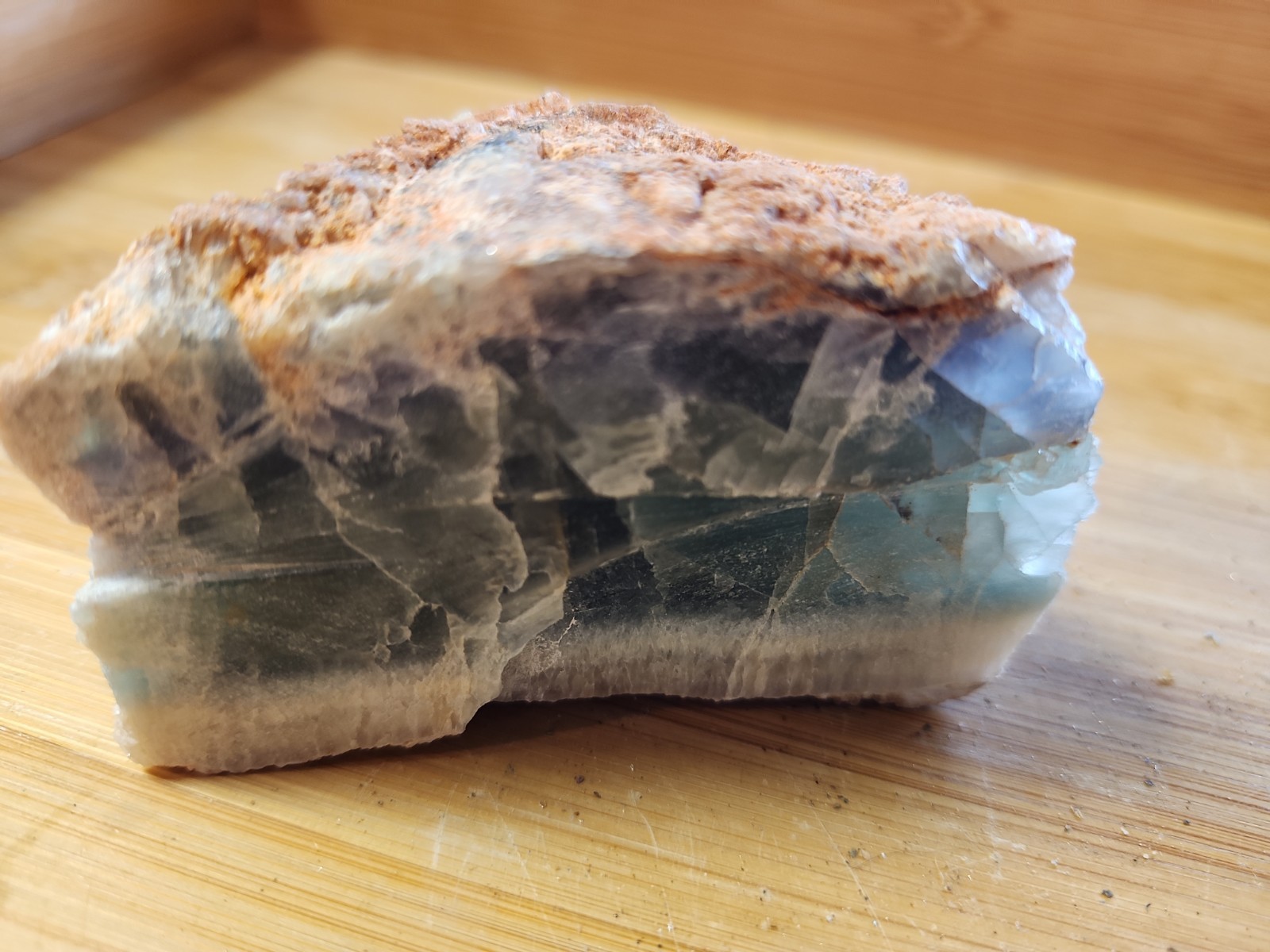 Flourite Cooks Peak Area NM 328g Rough Slice. Pretty. Flourite Cooks Peak Area NM 328g Rough Slice. Pretty.