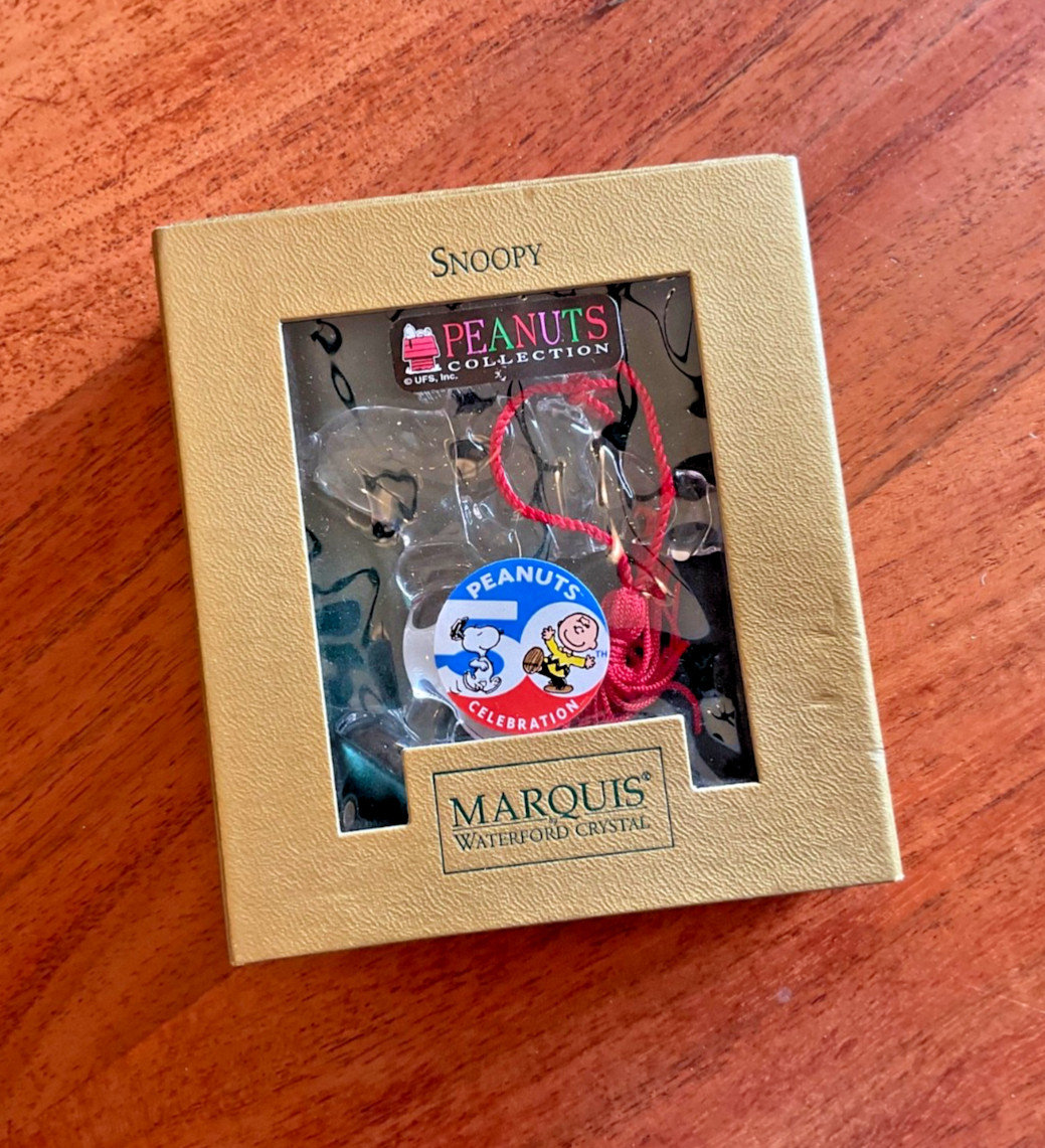 New in Box Marquis by Waterford Crystal Peanuts 50th Annviersary Ornament Snoopy