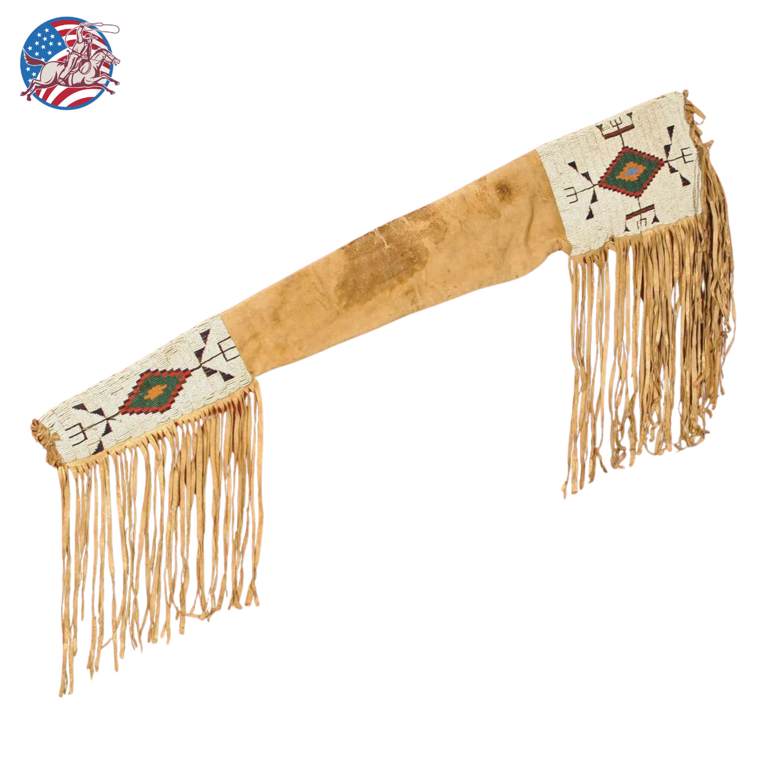 Vintage Native American Beaded Suede Rifle Scabbard Handmade Fringed Osage Tribe