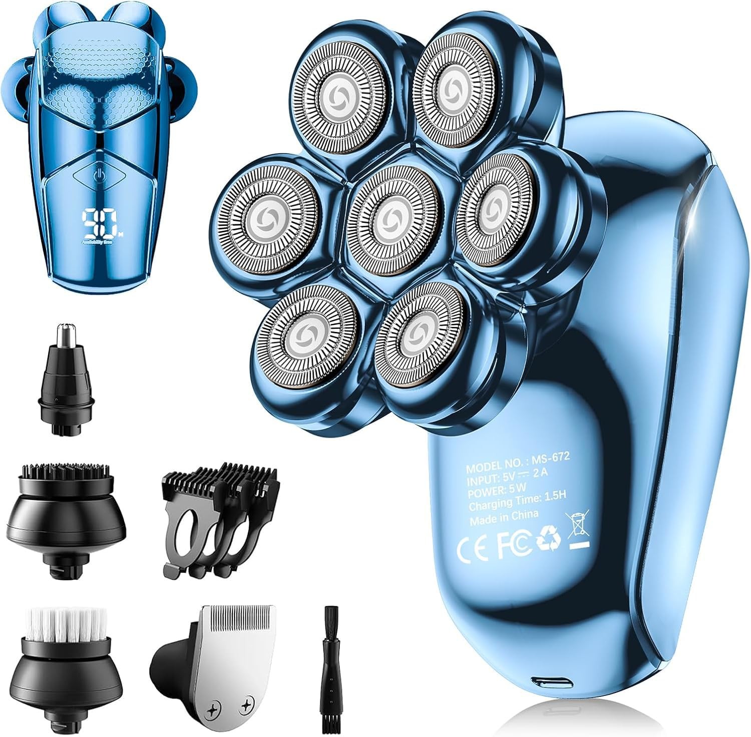 5-in-1 Electric Head Shaver for Bald Men IPX7 Waterproof Grooming Kit Dark Blue