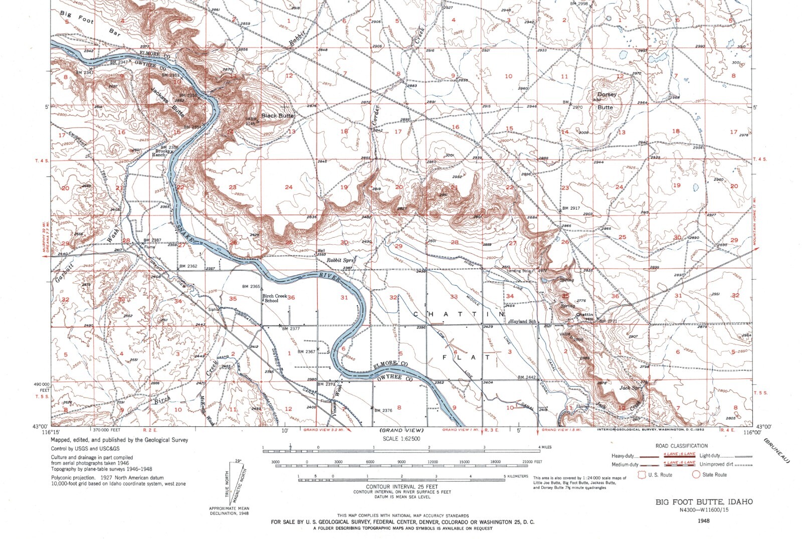Big Foot Butte Quadrangle, Idaho 1948 Topo Map USGS 15 Minute Topographic