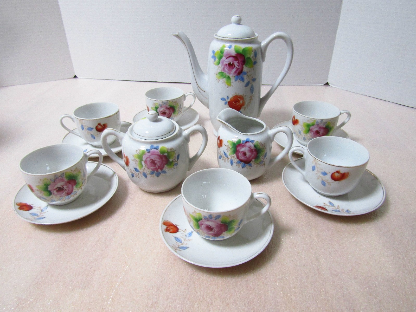 Vintage Floral Porcelain Tea Set 17 pc Occupied Japan Cups Teapot Sugar Creamer