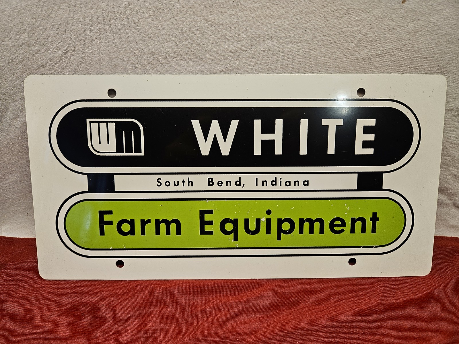 Vtg 1970’s White Tractors Farm Equipment South Bend Indiana License Plate Sign