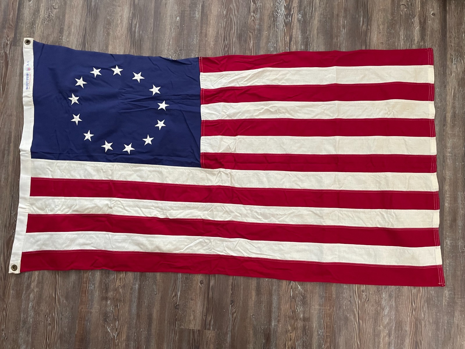 Vintage Dettra Bulldog Betsy Ross American Flag 13 Star Cotton Bunting 3x5 Sewn Vintage Dettra Bulldog Betsy Ross American Flag 13 Star Cotton Bunting 3x5 Sewn