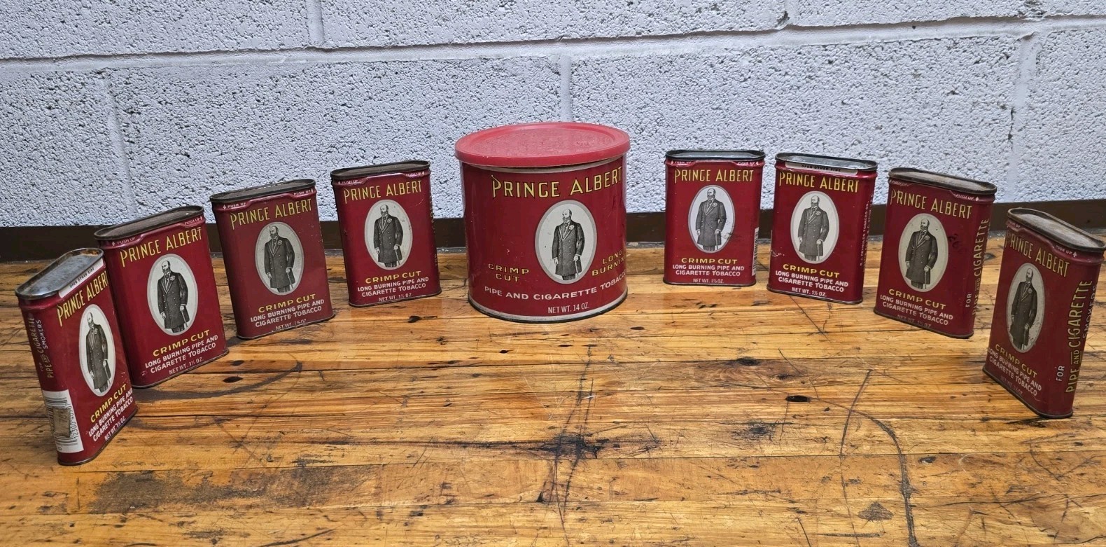 Vintage 1960's Prince Albert Crimp Cut Tobacco Collectable Tin Lot Of 9 Empty