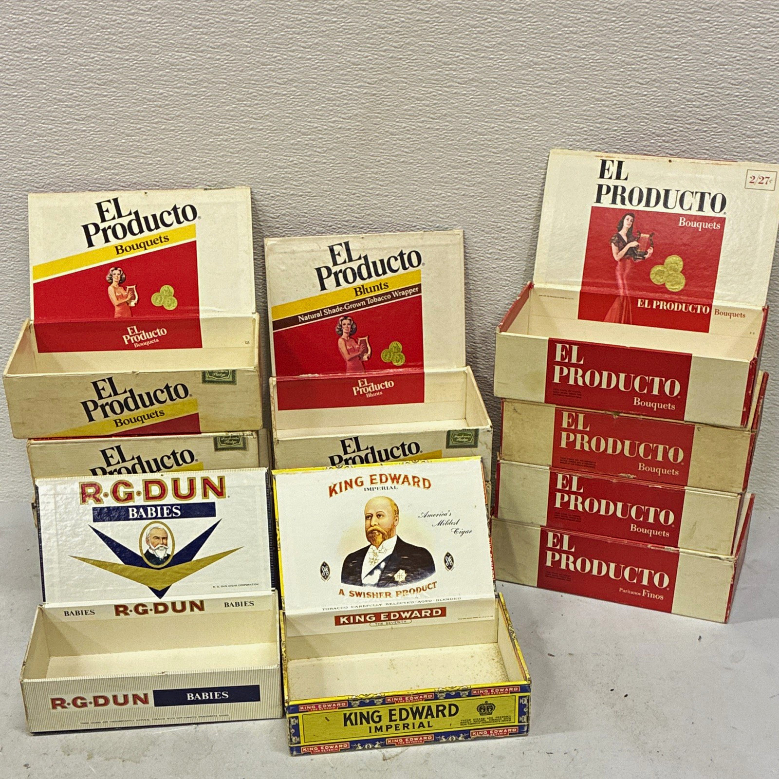 El Producto Vintage Empty Cigar Boxes Lot w/ R.G. Dun & King Edward El Producto Vintage Empty Cigar Boxes Lot w/ R.G. Dun & King Edward