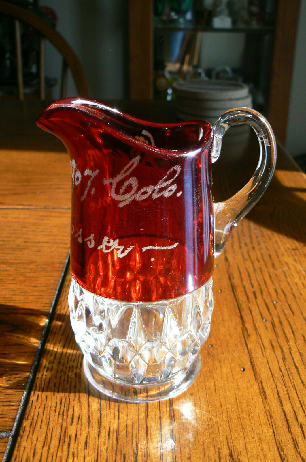 Antique Ruby Red Glass Souvenir Pitcher Denver Colo 1907 Anna Esser FREEUSSHIP Antique Ruby Red Glass Souvenir Pitcher Denver Colo 1907 Anna Esser FREEUSSHIP