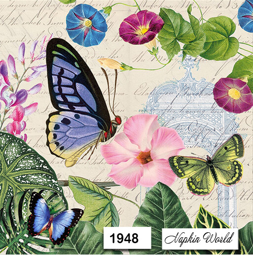 (1948) TWO Individual Paper LUNCHEON Decoupage Napkins - MORNING GLORY FLOWERS