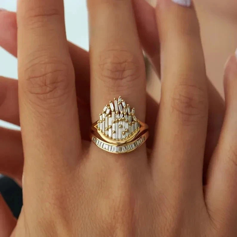 2.40CT Bezel Baguette Cut Diamond 14K Yellow Gold Over Eternity Curved Band Ring