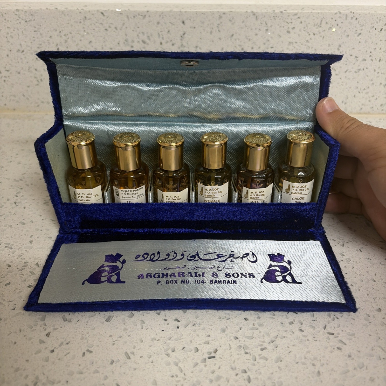Vintage Miniature Perfume Bottle Oils, Bahrain. Asgharali & Sons Lot