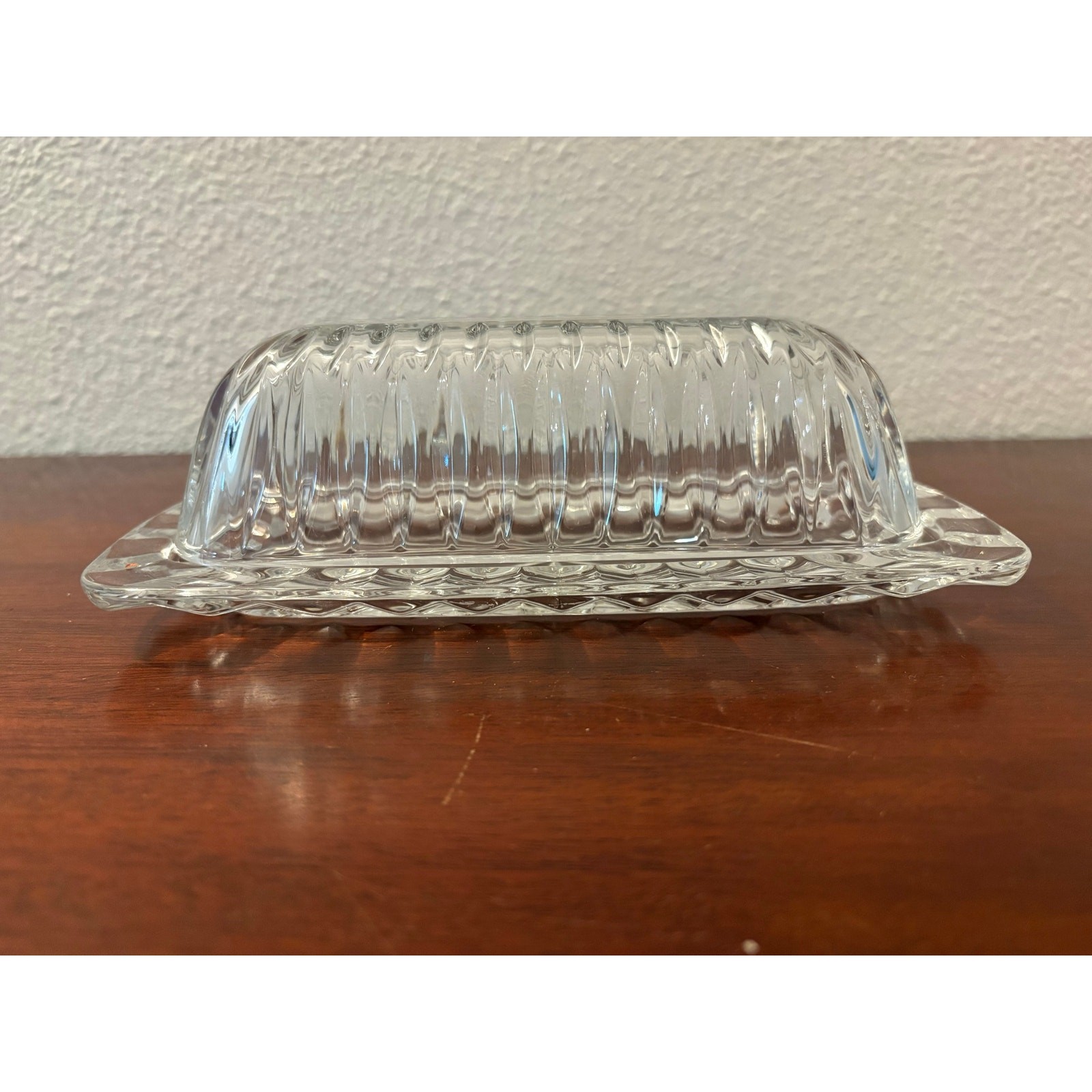 Vintage Mikasa Royal Suite Patter Clear Pressed Glass Butter Dish