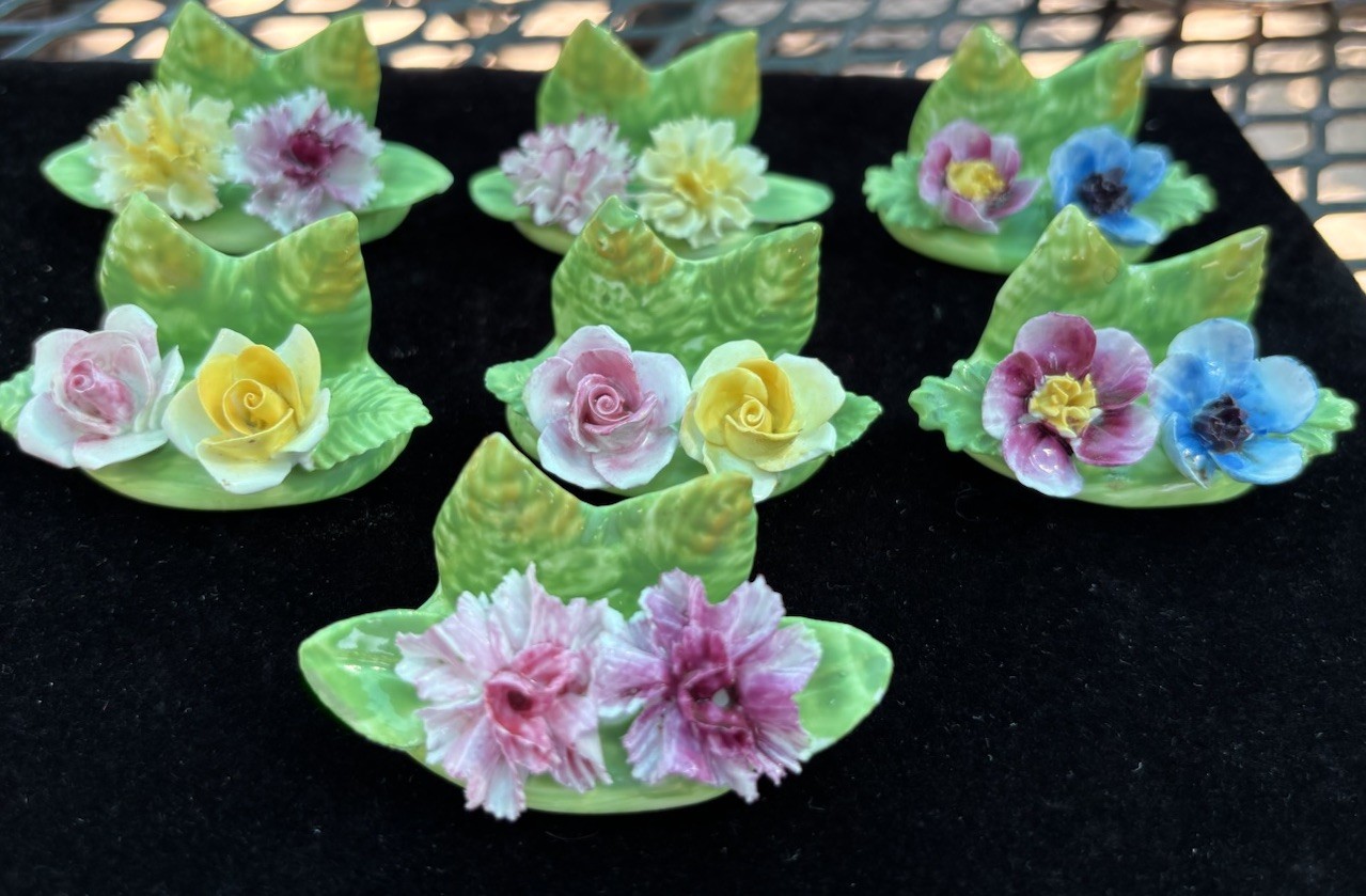 RARE Set Of 7 Coalport Green Floral Place Holders Made In England
