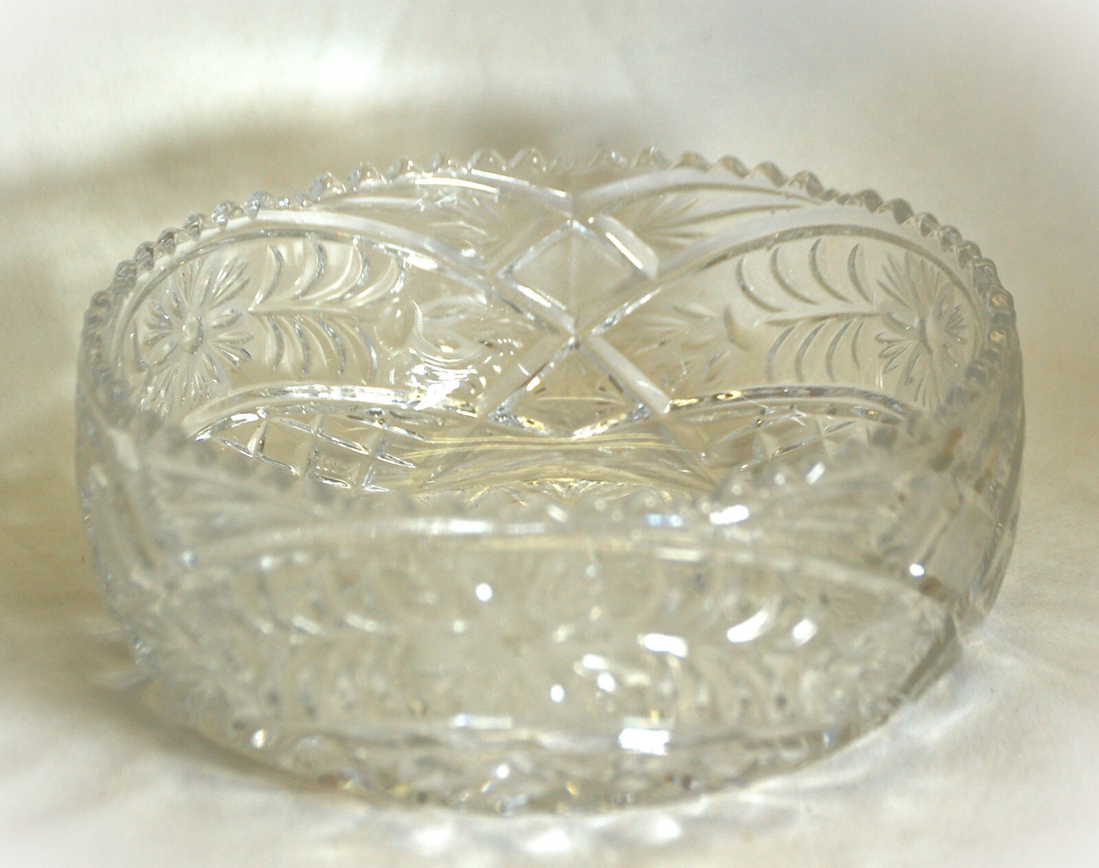 Crystal Centerpiece Fruit Bowl Daisy Hobstar Waffle Soft Sawtooth Edge
