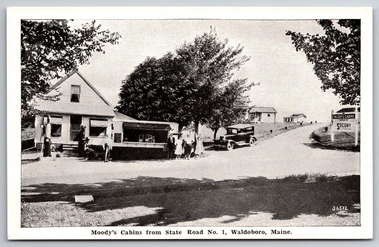 Moody\'s Cabins from State Road No 1 Waldoboro Maine ME Printed Old Car  Postcard