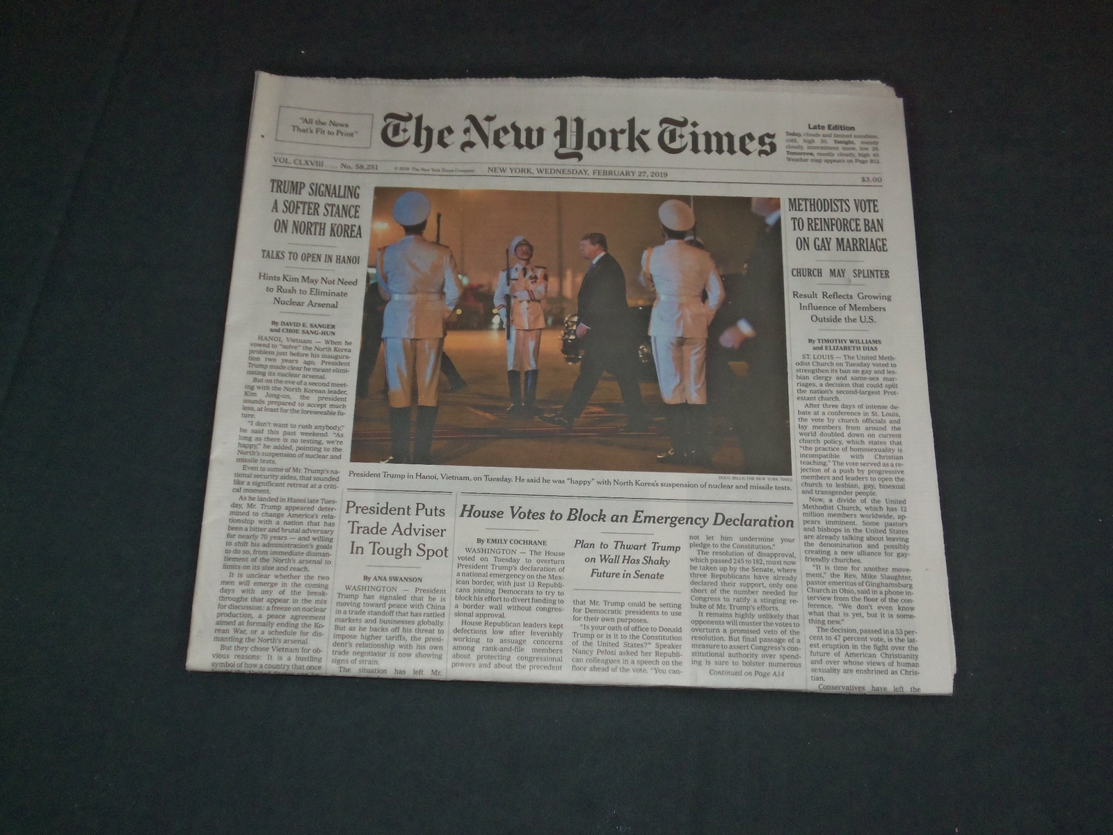 2019 FEBRUARY 27 NEW YORK TIMES - TRUMP SIGNALING SOFTER STANCE ON NORTH KOREA