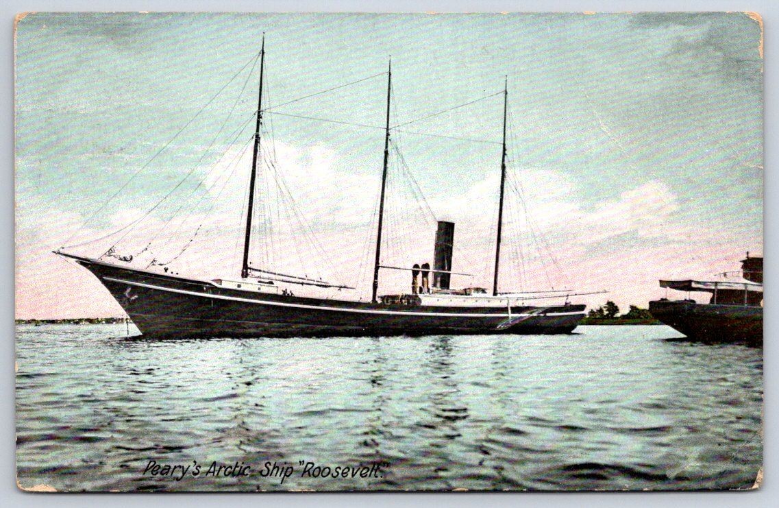 Antique Maine Postcard Peaks Island Peary Arctic Ship Roosevelt 1908