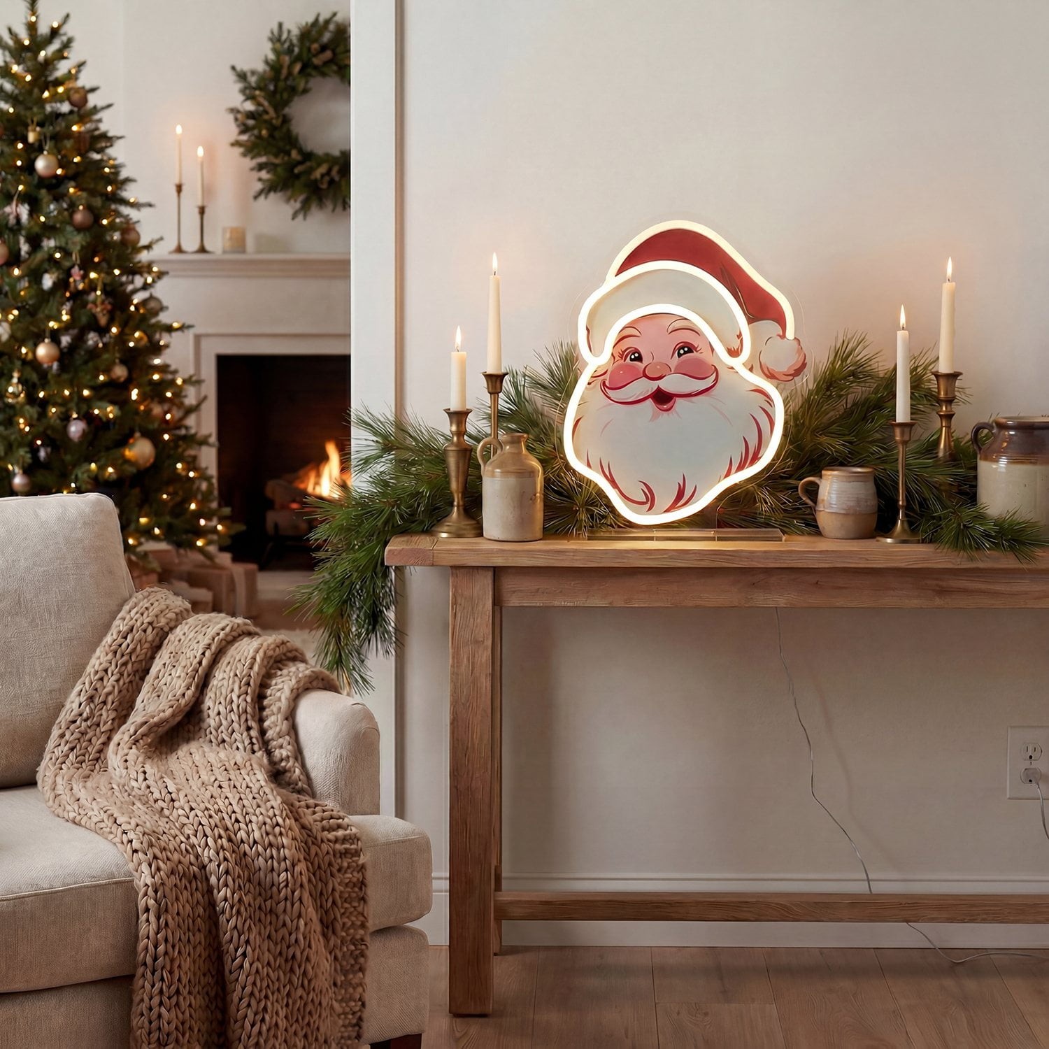 Gerson International Acrylic Santa Neon Light, Warm White, USB, Indoor Decor